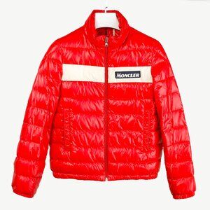 Moncler Petichet Red Stripe Bomber Down-Fill Puffer Jacket